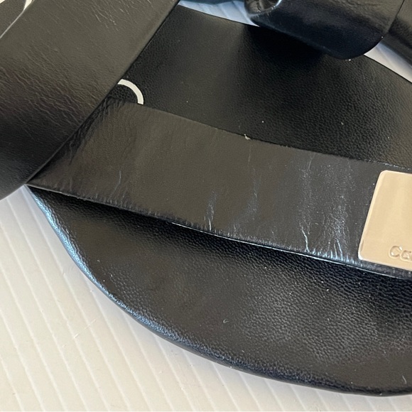 Calvin Klein Saurin Black Asymmetrical Open Toe CK Logo Plate Sandal 7.5 - Picture 11 of 12